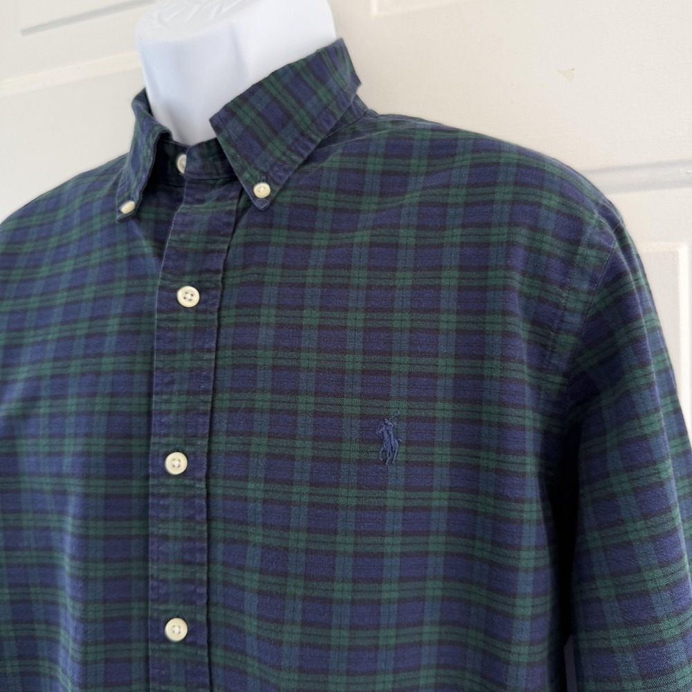 Ralph Lauren Shirt Mens Large Blue Green Plaid Long Sleeve Flannel Button Down